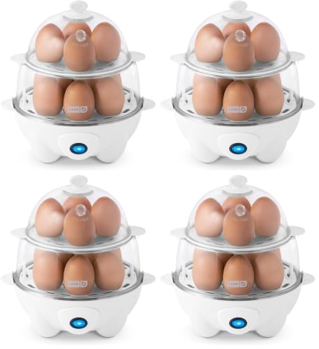 Image of Dash Deluxe Egg Cooker - Boiler,Poacher & Steamer - Includes Measuring & Recipe Guide - Dishwasher Safe - BPA Free - Holds 12 Eggs,White,(Pack of 4)