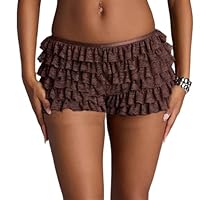 Women's Y2K Ruffle Micro Bloomers Shorts Cute Fluffy Elastic Waist Ruffle Lace Mini Shorts Booty Coquette Boyshorts Dark Brown