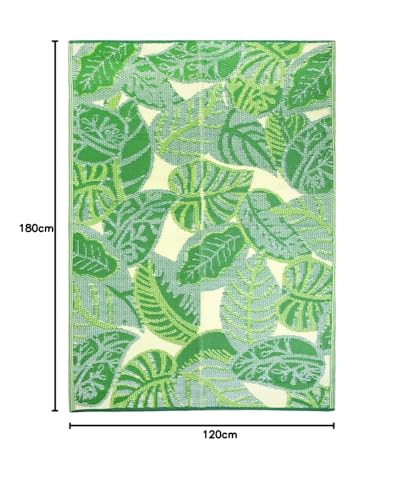 Green Tropical Palm Leaf Waterproof Outdoor Rug | Plastic, Lightweight & Non Slip Mat with Double-Sided Jungle Leaves Pattern | for Garden, Patio, Decking, Bathroom, Utility, Picnic - Image 3