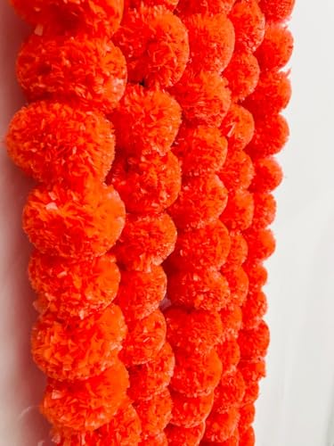 Image of SPHINX Artificial Marigold Fluffy Flowers Garlands for Decoration - Pack of 5 (Dark Orange)