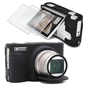 Screen Protector (2+1Pack) Compatible for Kinokoo SX730/ SX740,Tempered Glass Film Anti-Scratch High Definition and Soft Silicone Case for Canon PowerShot SX740/SX730 HS Camera, Black