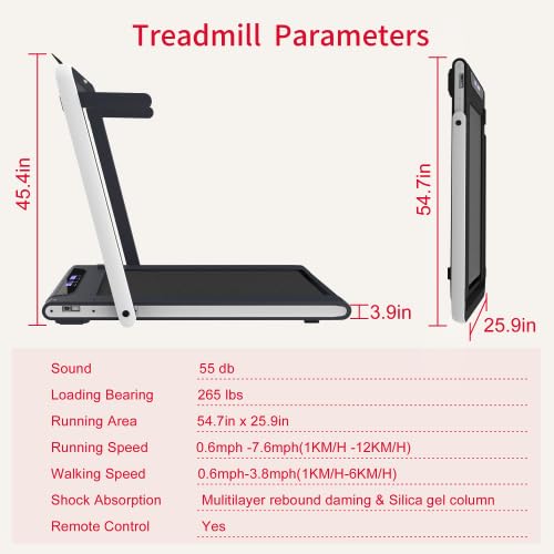 Image of Walking Pad Treadmill 2-in-1 Foldable | 2.5HP Under Desk Electric Remote Control | White Compact Shock Absorption | 265LBS Home Office Walking Jogging
