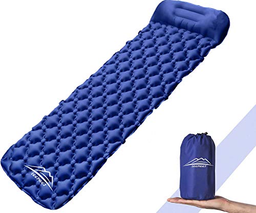 LEEPWEI エアーマット エアーベッド 2019最新版 枕付き 超軽量型 耐水加工 コンパクト 6cm厚さ 0.48kg 40Dナイロン TPU生地 防災用品 山登り テント泊 車中泊 寝袋マット アウトドア 花見 ピクニック キャンピングマット テントマット アウトドア マット収納袋付き ダークブルー