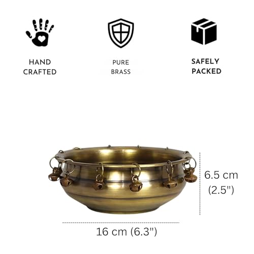 Image of Antique Brass Urli Bowl for Home Decor | Traditional Flower Floating Bowl with Ghungru | Brass Pooja Decoration Urli for Living Room, Diwali, Festive Use