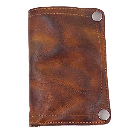 Cartera arrugada hecha a mano, carteras de cuero de vaca para hombre, dinero de cuero retro, tarjetero de caballo loco, marrón claro, Brown, Talla Unica