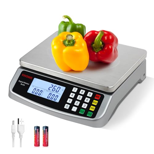 KNSWE Bilancia da Cucina Professionale per Alimenti 40kg Acciaio Inossidabile Bilancia Elettronica Digitale di Precisione per Cibo Panifici Pizzeria e Ristorante Display LCD Funzione Tara e PCS