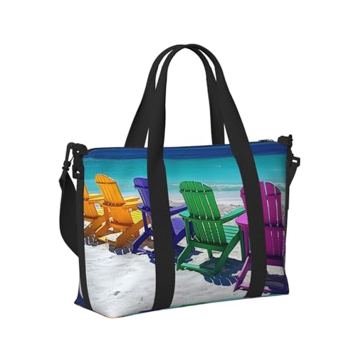 colorful beach chairs art print Travel Duffel Bag, Sports Tote Gym Bag, Swim Pool Bag Large Shoulder Tote Bag for Beach Weekender3