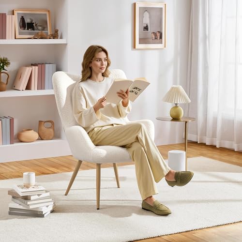Yaheetech Armchair, Sherpa Fuzzy Tub Chair with High Back, Lounge Chair for Living Room, Bedroom, Study, Ivory