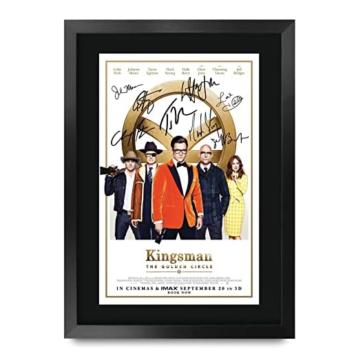 HWC Trading FR A3 Kingsman The Golden Circle Taron Egerton, Colin Firth Geschenke Geduckter Poster Signiertes Autogramm Foto für Fans von Film Memorabilien - A3 Framed