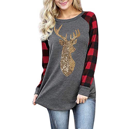 Aotifu Women Merry Christmas Baseball T-Shirt Women's Plaid SplicingLong Sleeve Letters Print O-Neck Casual Raglan Tees (Red,M)