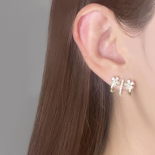 Flower Claw Earrings 18K Gold-Plated Ear Wrap Earrings Hoop Earrings for Women Hypoallegenic3
