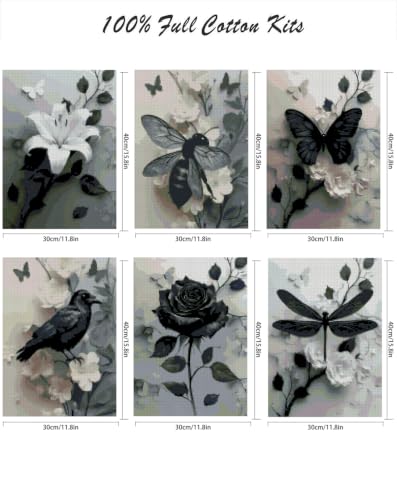 Image of 6 Packs Gothic Stamped Cross Stitch Kits - Butterfly Counted Cross Stitch Kits for Beginners Adults, Needlepoint Cross-Stitch Patterns Dimensions Embroidery Kits Arts and Crafts