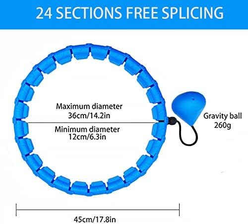 Weighted Hula Hoop,Smart Hula Hoop with Weight Ball 24 Knots Detachable and Adjustable Fitness Hula Hoops and Auto Spinning Weighted Ball for Kids Adults Wight Loss/Exercise/Slimming-Blue