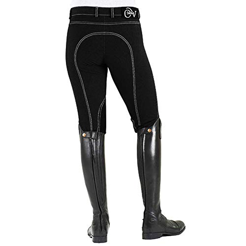 Ovation Women's Euro Melange Zip Front Knee Patch Cotton Breeches, Black, 26 Regular