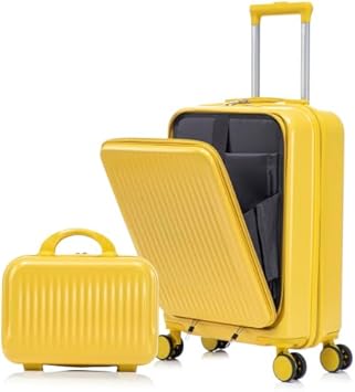 2 Piece Carry On Luggage Set, 20 Inch Hardshell Carry On Suitcase with TSA Lock, Spinner Wheels & Laptop Pocket, 14 Inch Cosmetic Makeup Case, Lightweight Travel Suitcase Set, Yellow