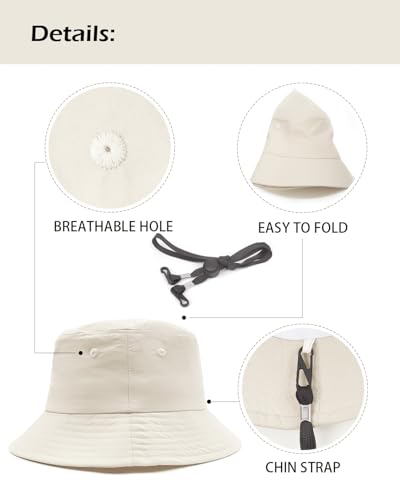 Image of XXL XL L Bucket Hat For Big Heads,M S Quick-Dry Travel Sun Hat With Chin Strap,Lightweight Summer Fisherman Hat Packable