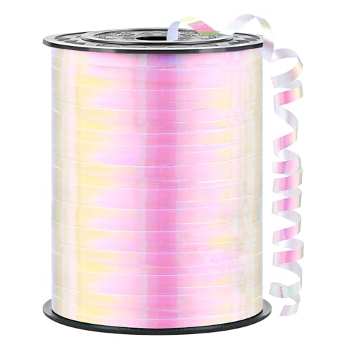 500 Yards Iridescent White Curling Ribbon, 1/5 Inch Balloon String Ribbon for Birthday Party Decoration, Gift Wrapping, Art Crafts, Florist Flower