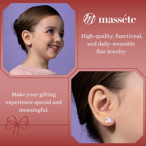 14k Yellow Gold Unicorn Earrings Stud Girls Gift Pink White Enamel3