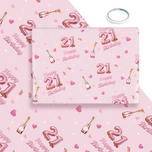 woric 8 Sheets 21st Birthday Wrapping Paper 50 * 70cm Girls Birthday Wrap