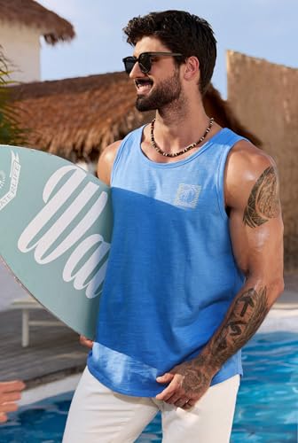 Image of VOGSTART Mens Graphic Muscle Tank Top Beach Slub Cotton Sleeveless Shirts | Design, Print, Casual, Summer, Vacation, Holiday, Surf, Hawaiian, Workout, Vintage, Tropical