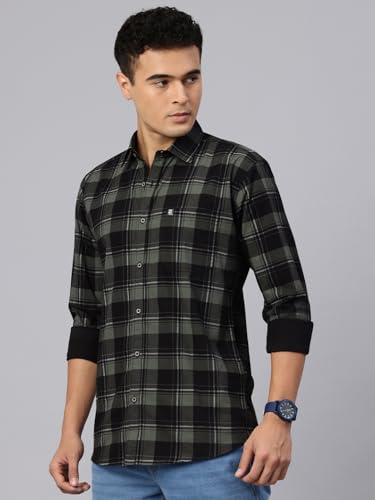 Image of Majestic Man Men Comfort Slim Fit Opaque Checked Pure Cotton Casual Shirt