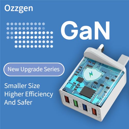 Multi USB Charger Plug UK, 4-port Usb Charger Plug with QC 3.0, Fast Charging Plug for iPhone, Samsung, Power Adapter for Cellular Phone Ozzgen