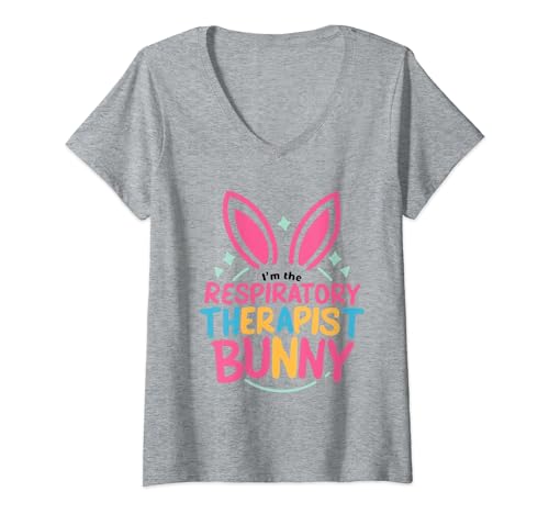 Mujer Soy el Conejito Terapeuta Respiratorio Feliz Día de Pascua RT Lindo Camiseta Cuello V