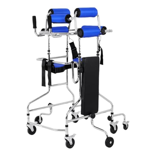 VJR 歩行器 高齢者用 介護 折り畳み式 10段調節可能 肘掛け 8輪 座面付 キャスター付き 歩行補助器 歩行車 多機能 軽量 グリップ付 老人 障害者用 プレゼント 組み立て簡単 (105*88*114cm,ブルー(8ラウンド))