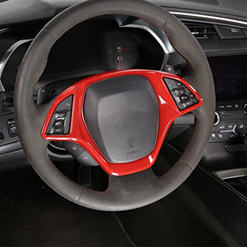 Car Steering Wheel Cover Molding Cover Trims Accessories Compatible For Chevrolet Corvette C7 2014-2019 Carbon Fiber Look Steering Wheel Accessories For Corvette C7 (Abs Plastic, Sports Red) #TOP4