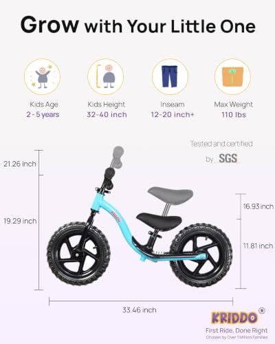 Image of KRIDDO Toddler Balance Bike 2 Year Old, Age 24 Months to 5 Years Old, Early Learning Interactive Push Bicycle with Steady Balancing, Gift Bike for 2-5 Boys Girls, Blue