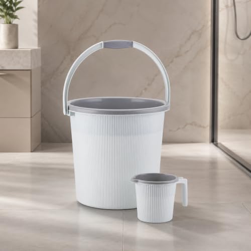 Image of Plastic Bucket with Mug Combo | Bathroom Set (25 Liter Bucket+ 1 Liter Mug) (White)