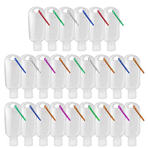 Travel Plastic Keychain Bottles,2oz/50ml Leakproof Squeeze Containers Flip Cap Small Refillable Containers for Hand Sanitizer Toiletry Shampoo Lotion Soap (24pcs)