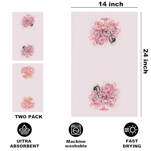 Image of Hanamiya Na 2 Pcs Pink Hand Towels, Nail Polish Decor Reusable Dish Towels