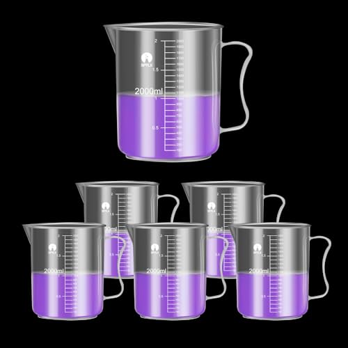 Image of Measuring Jugs, Plastic Food Grade Liquid Measuring Cups Molded Graduations - Chemical Resistant, Autoclavable - Handle for Convenient Lifting (6, 2000ml)