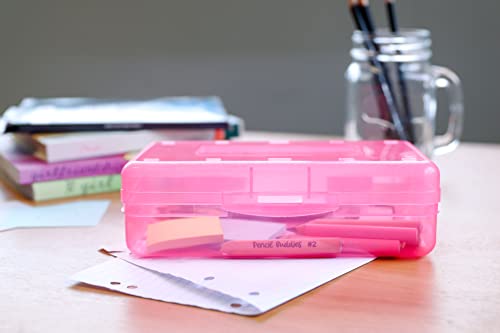 Plastic Pencil Box, Large Capacity Pencil Box For Girls, Hard Pencil Case, Clear Pencil Box With Snap Tight Lid, Crayon Box, Adults And Kids (Pink) #TOP1