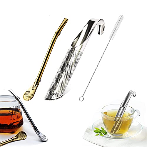 Infuseur Thé & Cuillère à Remuer pour Paille à Thé Fabriqué en Acier Inoxydable de Haute Qualité avec Brosse à Paille Cover