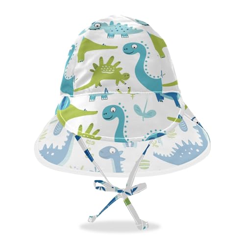 KLL Toddler Beach Hats Baby Boys Bucket Hat Baby Girls' UPF 50+ Protection Neck Flap Traveling Camping Hat Cartoon Blue Dinosaur