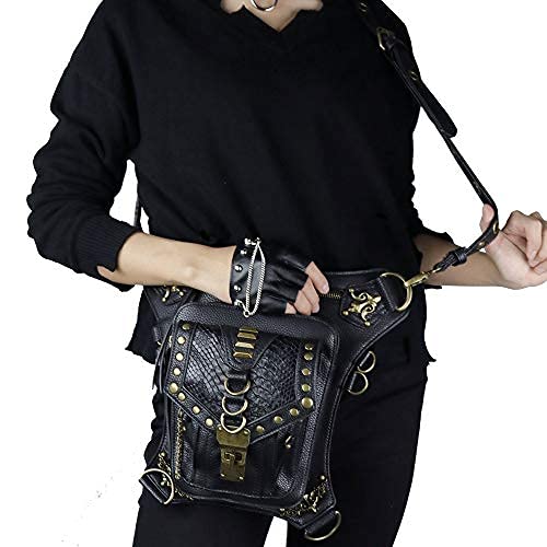 Steel Master Steam Punk Goth Biker Backpack Shoulder Waist Bag Steel Master Black Leatherette Purse / Back Pack / Bag  main image 4