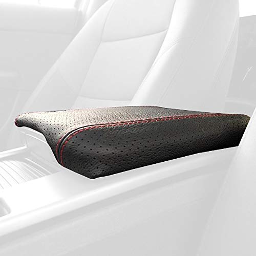 RedlineGoods armrest Cover Compatible with Volvo S40 2008-12. Tailor Made - not Universal. Genuine top-Grade Italian Black Suede (Alcantara) with Blue Thread