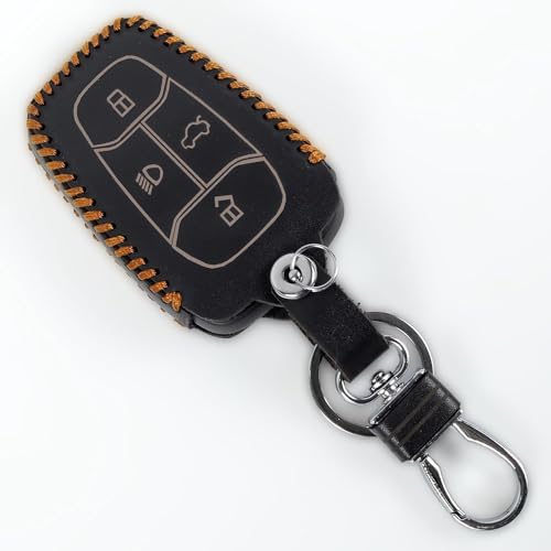 Image of Aliens WorldLeather Smart Car Key Cover Case with Metal Hook Keychain for Tata Altroz, Harrier, Tigor BS6, Gravitas, Nexon (Black)