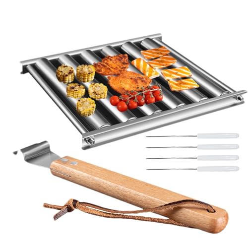 Rodillo para parrilla de acero inoxidable con mango de madera 2