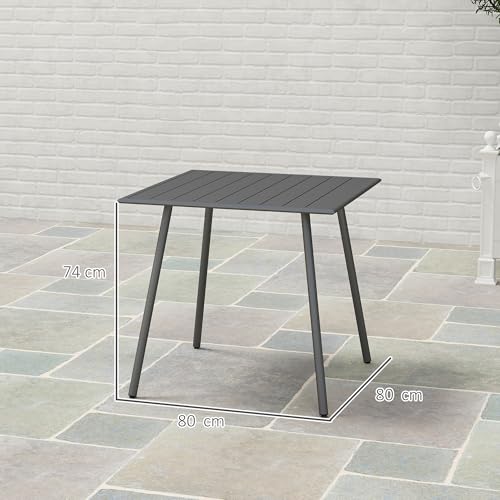 Outsunny Garden Dining Table for 4 Person, Square Outdoor Table with Easy Clean Slat Top, Rust Resistant Steel Frame, for Terrace, Balcony, 80 x 80 x 74 cm, Grey - Image 3
