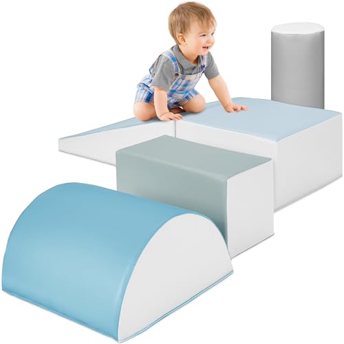 Image of Best Choice Products Soft Foam Climbing Blocks for Toddlers & Babies, 5-Piece Soft Play Climber Set, Crawl & Climb Activity Playset, Toddler Climbing Toys for Indoor Playground - Blue