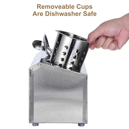 uxcell Kitchen Utensil Holder, Stainless Steel Cylinder Flatware Silverware Utensil Holder with 3 Compartments, Caddy Drying Rack Countertop Silverware Organizer for Buffets (3 Holes) - Image 4