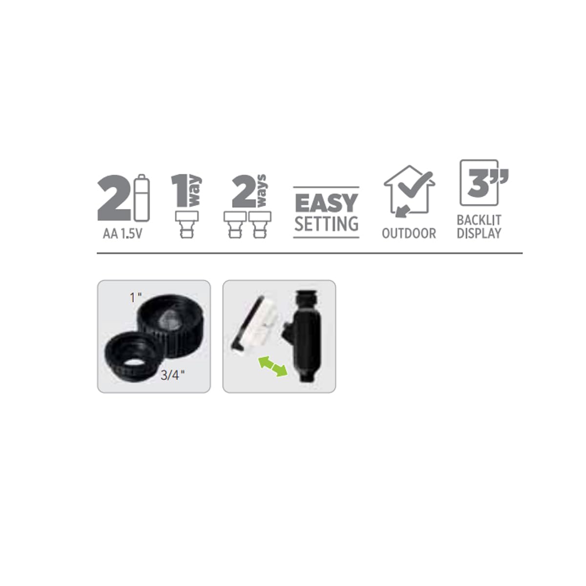 GNCGarden Programmatore di irrigazione Rain Amico +2. Programmatore di rubinetto + elettrovalvola | Programmatore a batterie intelligente con regolazione del tempo e versatilità per giardini