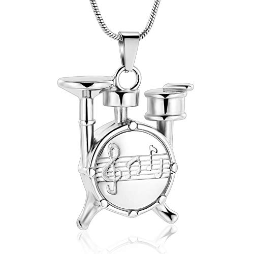 Drum Set Cremation Jewelry For Ashes For Music Lovers Keepsake Pendant Memoriral Urn Neckalce Jewelry (Silver Tone)