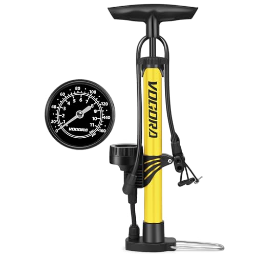 VOGORA Fahrradpumpe alle Ventile, Luftpumpe Fahrrad Französische Ventile mit 160PSI Manometer, Fahrrad zubehör Pumpe Luft Standpumpe für Ball