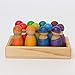Grimm's Set of 12 Rainbow Friends Peg Dolls - Wooden Pretend Play People Figures with Storage Tray