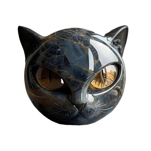 FACIOWN Black Cat Stone Sculpture,Figurine Handcrafted Look Resin Statue,with Amber Eyes, Elegant Shelf Decor for Home or Office (Yellow)