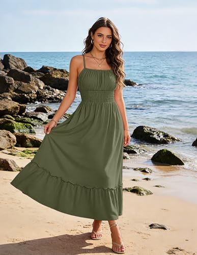 Image of GRACE KARIN Women's Summer Maxi Dress 2026,Smocked Ruched Bust Sundress with Adjustable Straps & Pockets-Beach Vacation Dress
